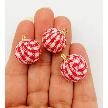 Red and White Checkered Cotton Small Fabric Balls Tassel, Button with Ring Cap, Decorative Tassels